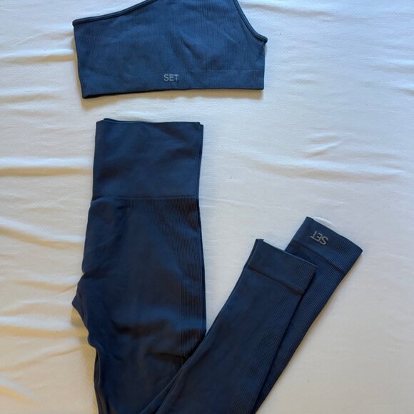 SET Active SCULPTFLEX® RIBBED ONE SHOULDER BRA - Thunder Blue - Picture 3 of 3